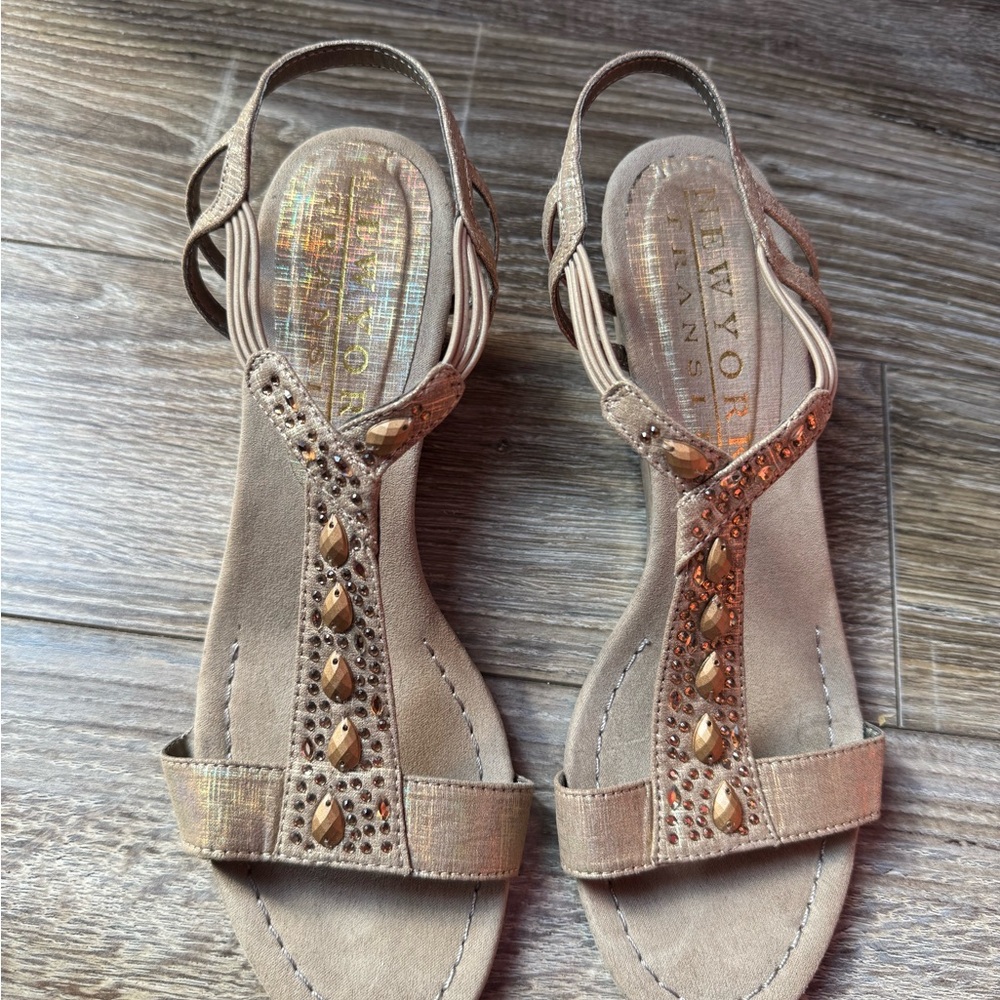 New York Transit Beige Embellished Sandals